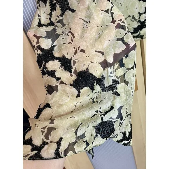 Carmen‎ Marc Valvo Beaded V-Neck Top Blouse Sz 14 Designer Party Wedding Silk - Picture 2 of 12